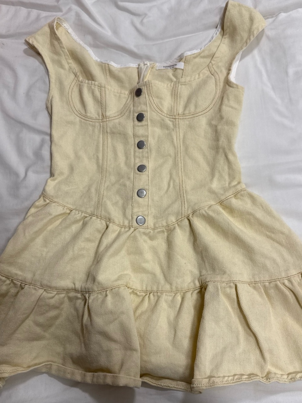Peppermayo Cream Button-Front Tiered Casual Dress